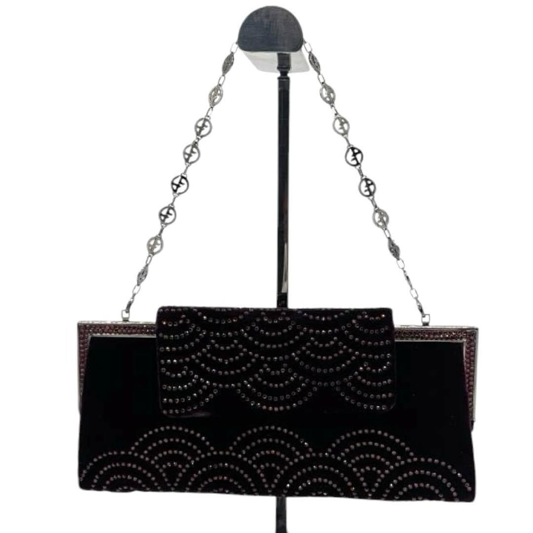 極美品✨ジョルジオアルマーニ　パーティバッグ　ラインストーン　パープル　チェーン