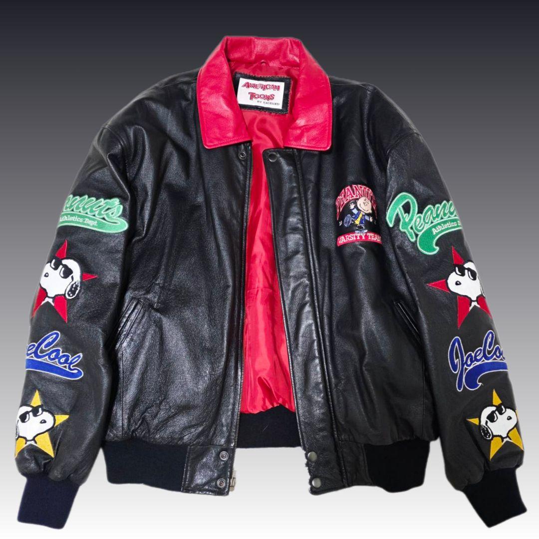 希少 90s American Toons スヌーピー 本革 レザージャケットL