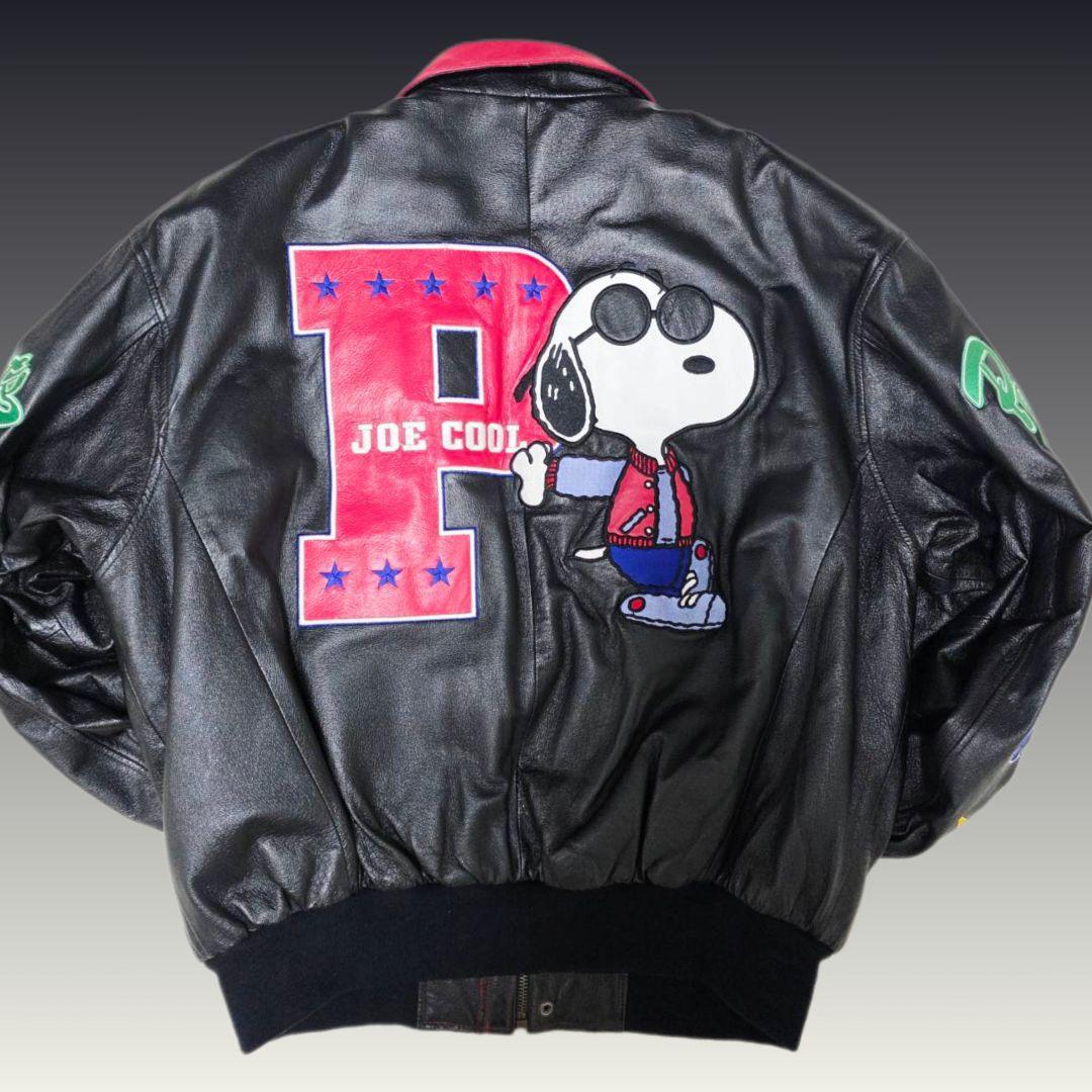 希少 90s American Toons スヌーピー 本革 レザージャケットL