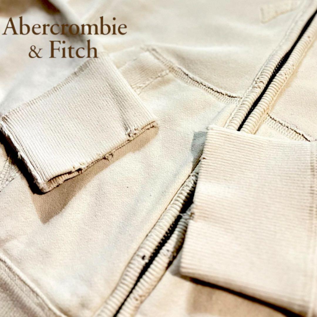 Abercrombie&Fitch 白 ジップパーカー 刺繍 Y2K アバクロ