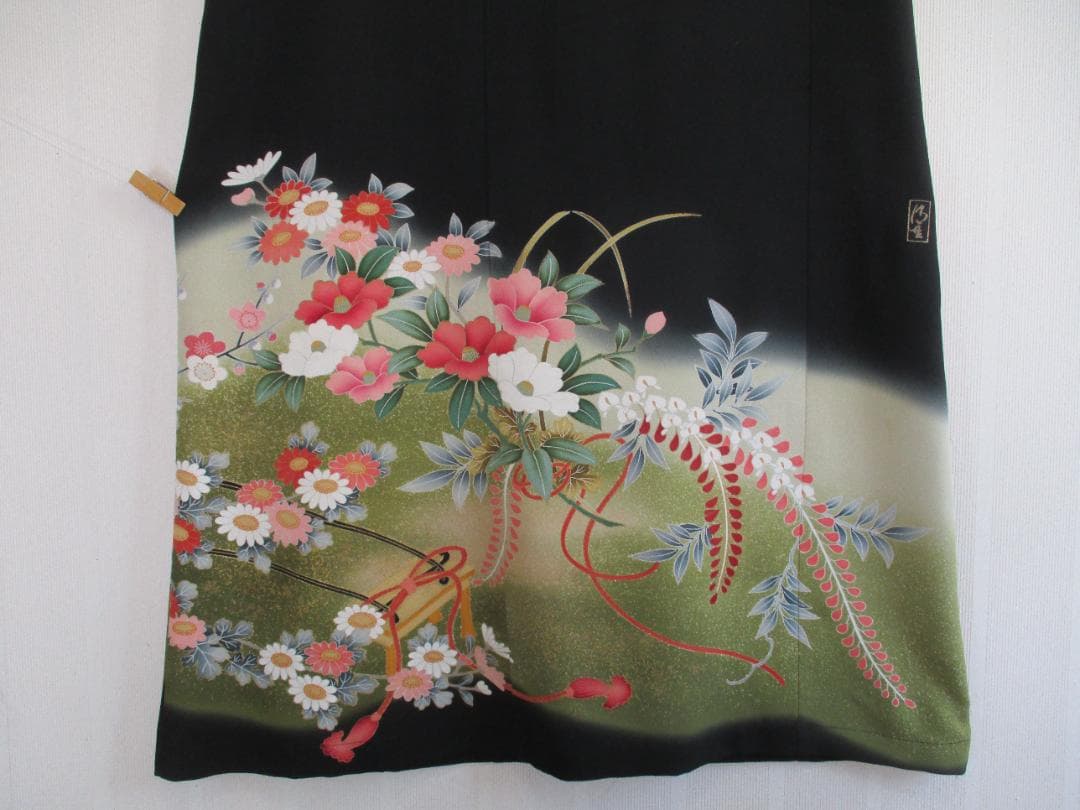 Ｌ～2Ｌサイズ　黒留袖からの着物リメイクドレスです 　着丈１２０cm