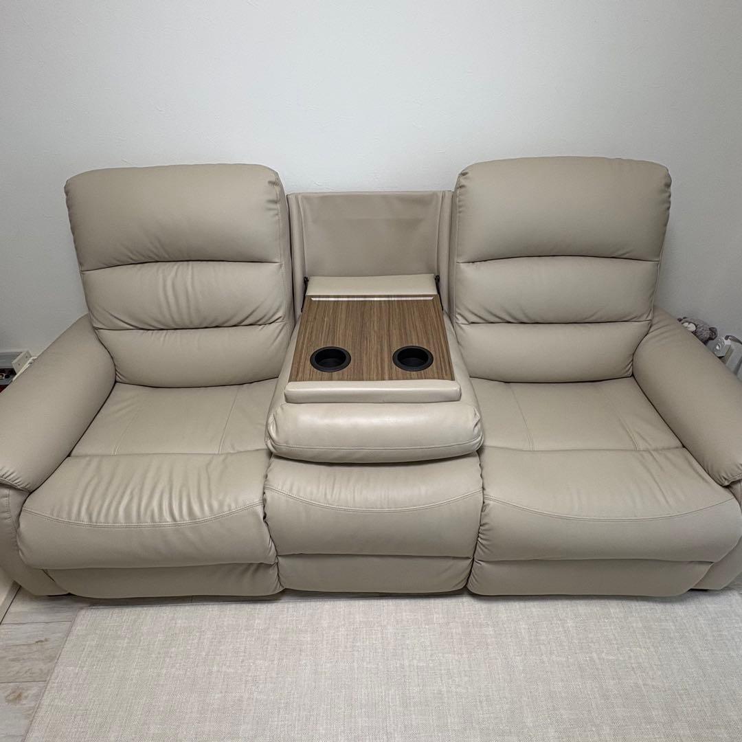 電動合皮テーブル付きリクライニングソファ Nビリーバ 抗ウイルスNシールドBE