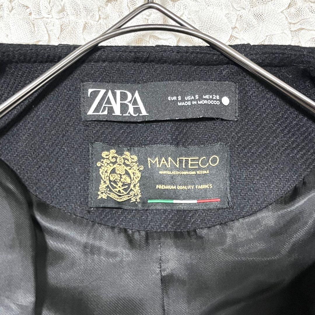 美品 ZARA マンテコ ポンチョ 金具 ケープ コート マント 無地 黒 S