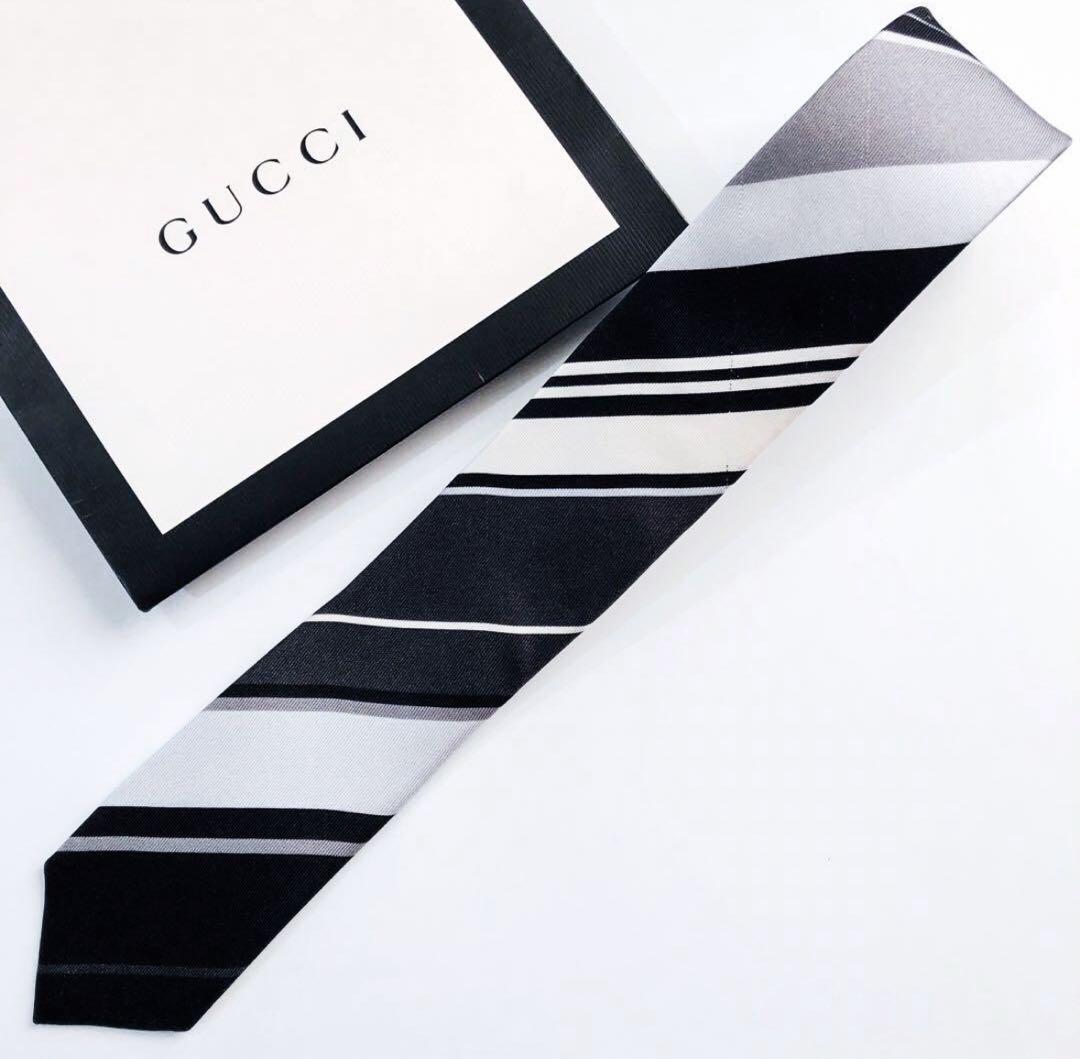 GUCCI ネクタイ ストライプ柄 グレー