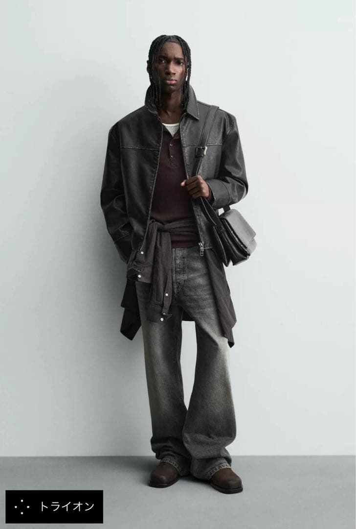ZARA ウォッシュドフェイクレザージャケット