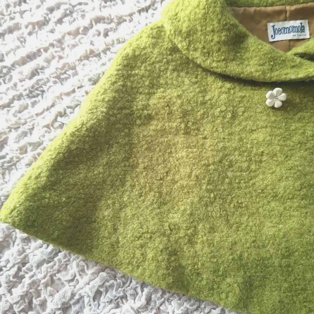 ✨美品✨ホコモモラ　ウール混　花ボタン　ビジュー　ケープ　グリーン　サイズ40