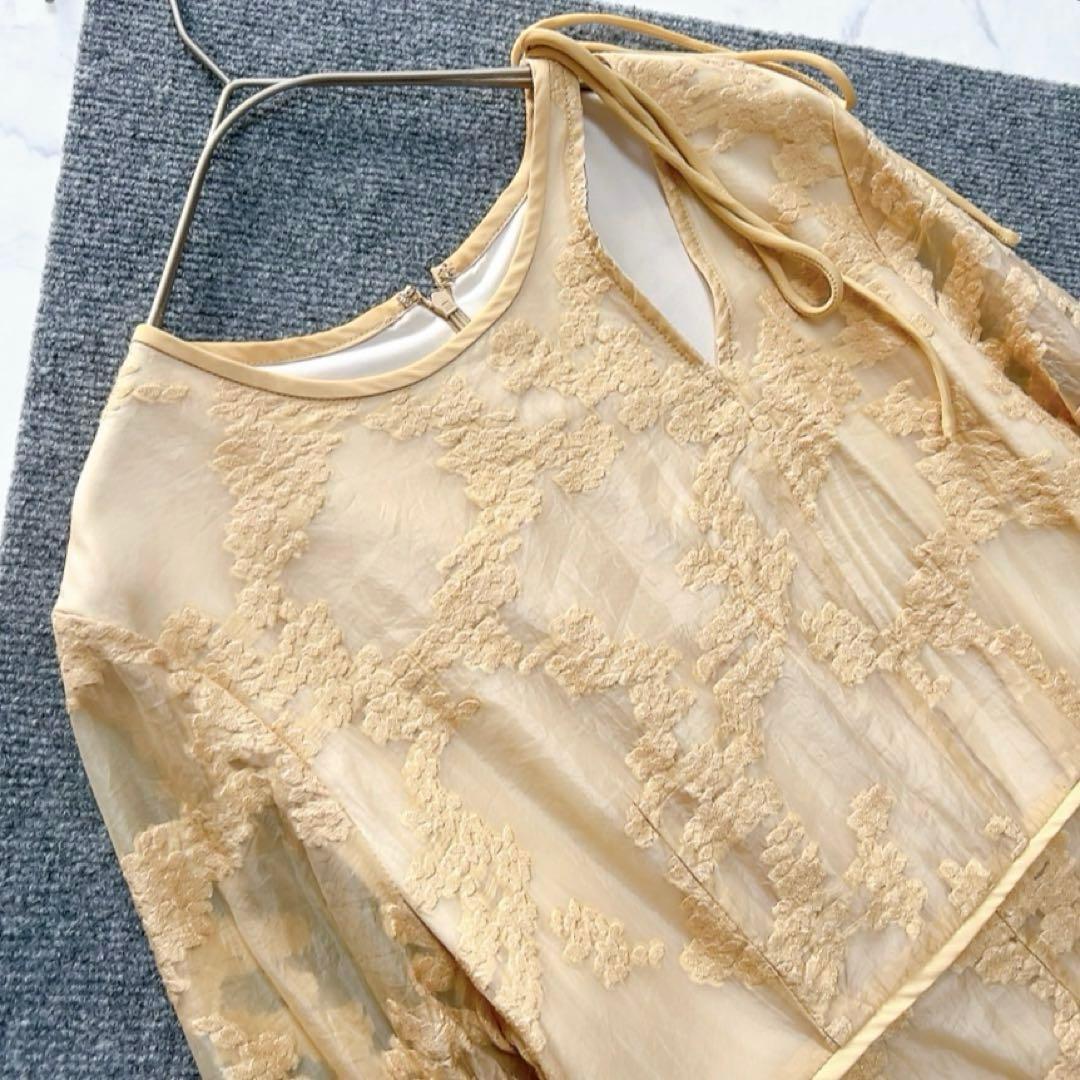 極美品♡フラワー ジャガード ワンピース ベージュ　オケージョン