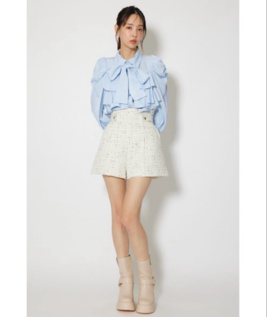 rienda BIGリボンダンガリーパターンブラウス 春服
