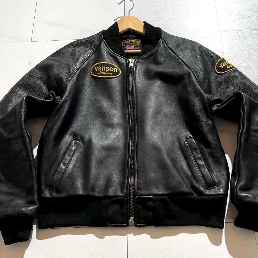 【美品/40】VANSON バンソン ボンバージャケット カウレザー 黒