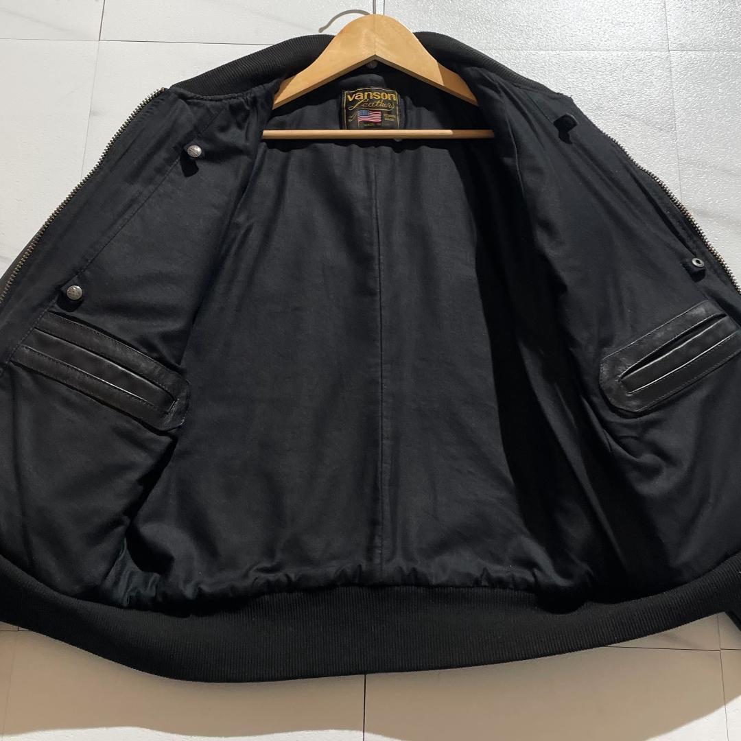 【美品/40】VANSON バンソン ボンバージャケット カウレザー 黒