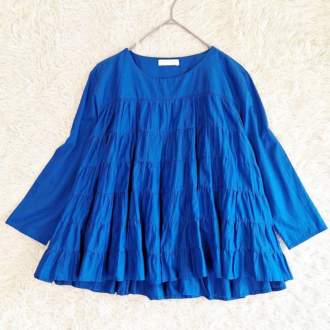 A1977【美品】MERLETTE マーレット ティアードブラウス 青 S