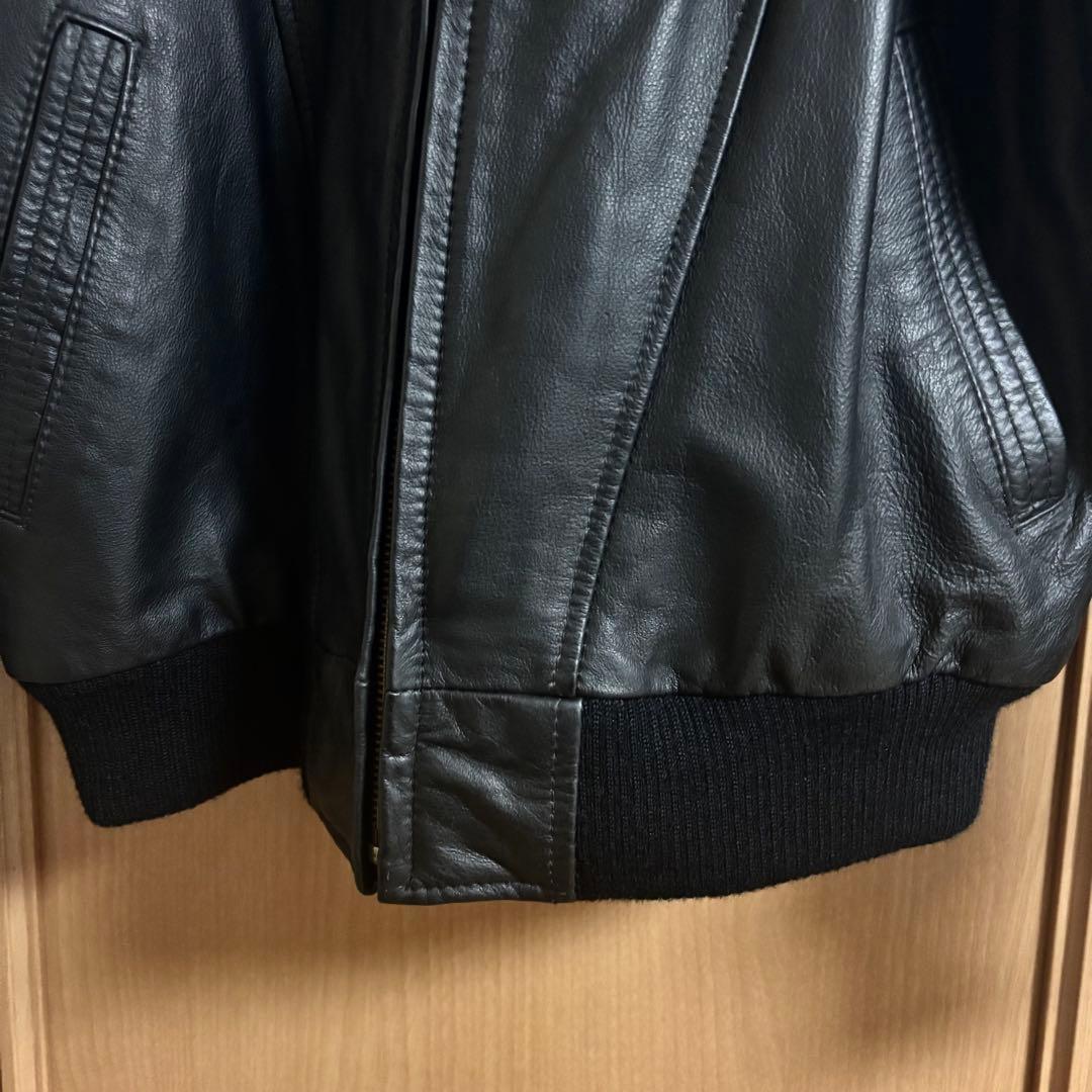 レザージャケット ライダースジャケット シングル リブ ブラック 黒 本革 牛革