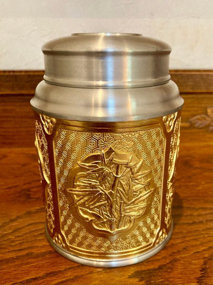TUMASEK PEWTER ツマセク ピューター 錫製 茶筒 茶道具 草花紋
