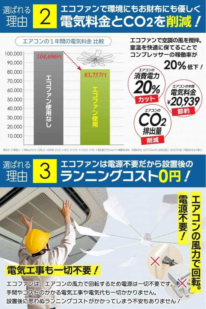 エアコン用 ファン 省エネ 節電20%カット サーキュレーター効果 空気循環