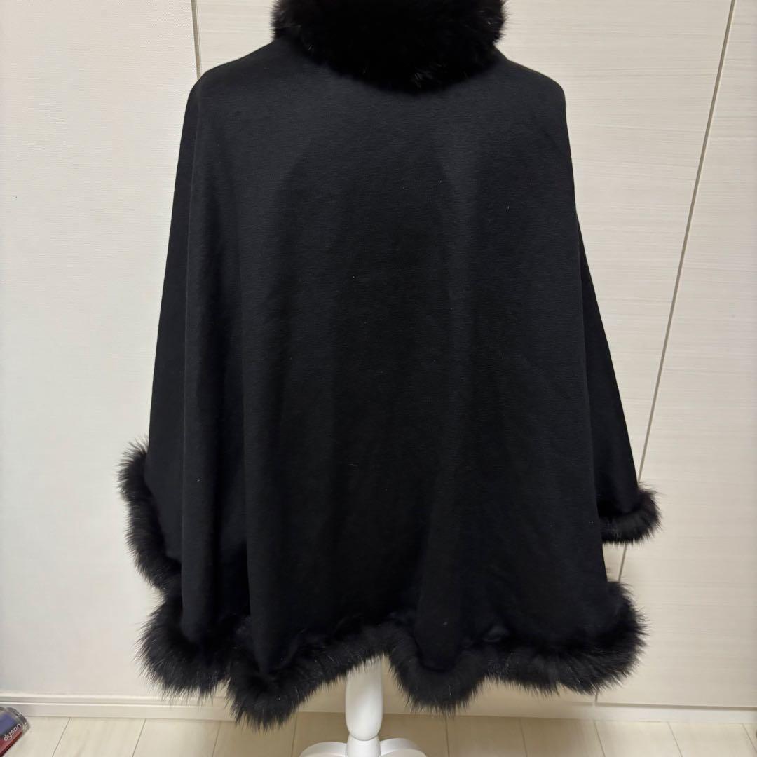 ポンチョ　コート　ファー　カシミア　フォックス　黒