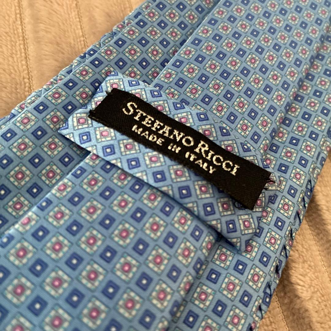 Stefano Ricci シルクネクタイ 青系 幾何学模様