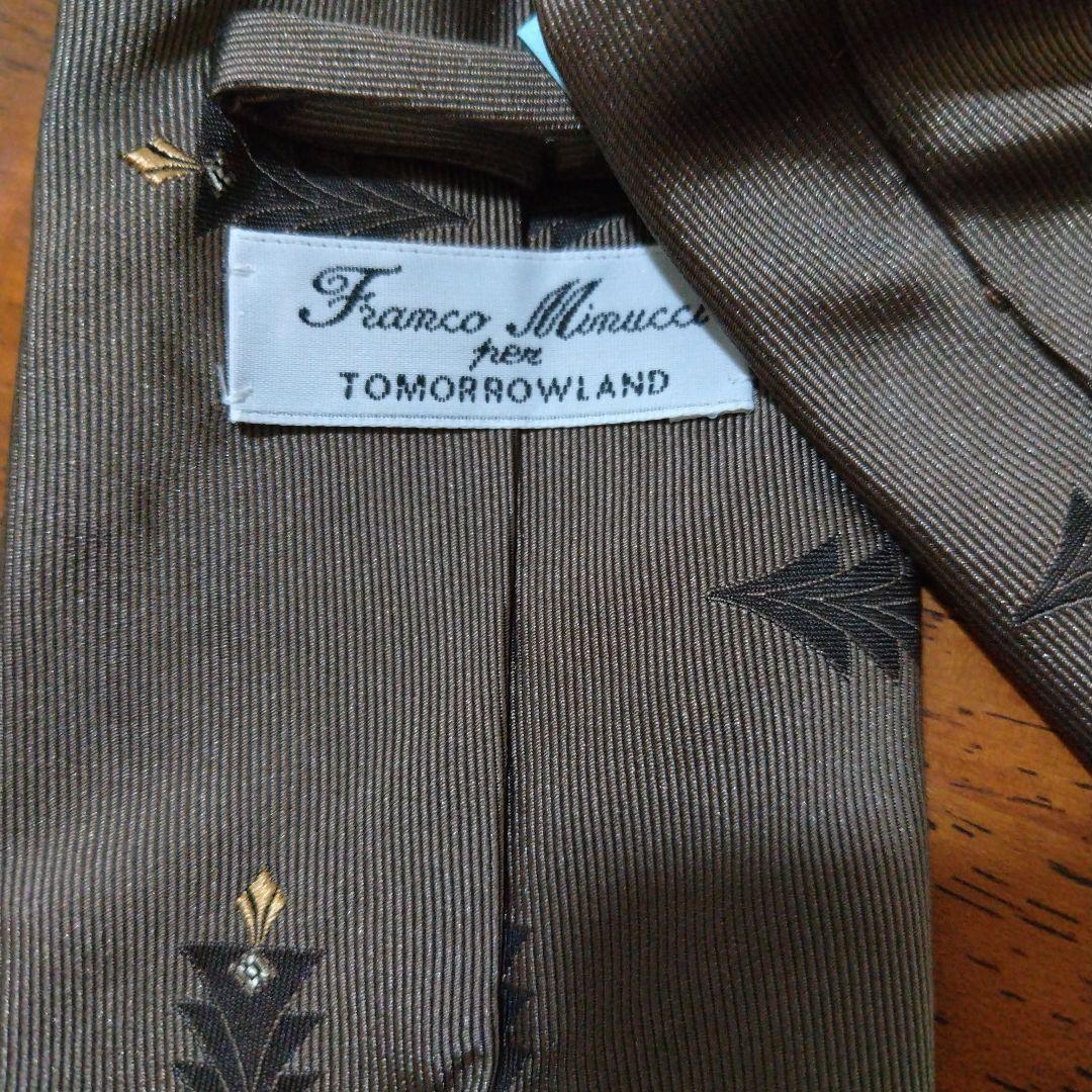 Franco Minucci ミヌッチネクタイ ブラウン 木の葉刺繍