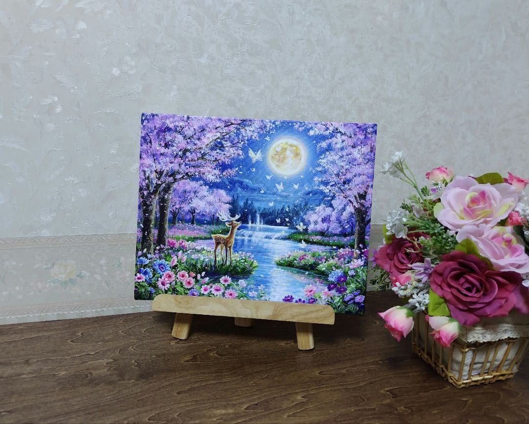 い*＊様 【月夜の桜】アクリル画 F3 風景画 絵画