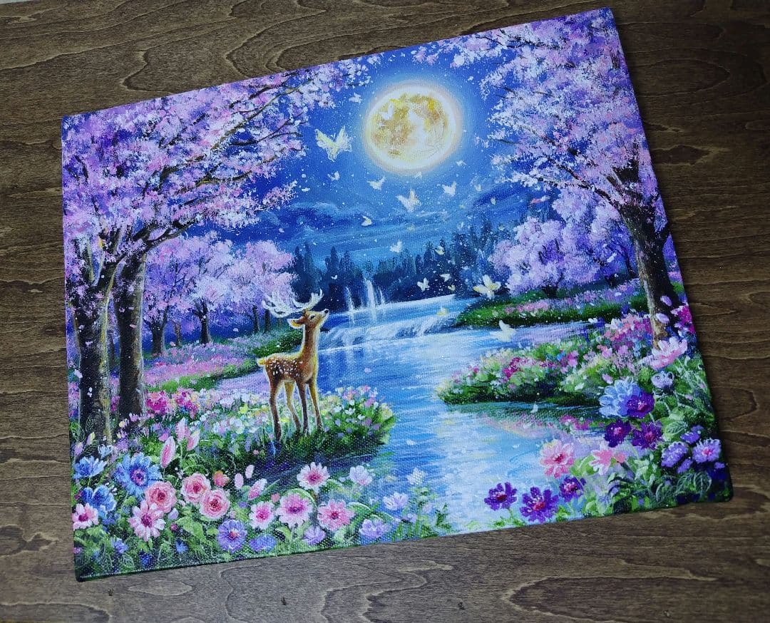 い*＊様 【月夜の桜】アクリル画 F3 風景画 絵画