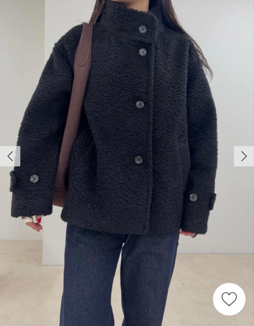 fredy emue フレディエミュ　ループシャギー　スタンドカラーコート　黒