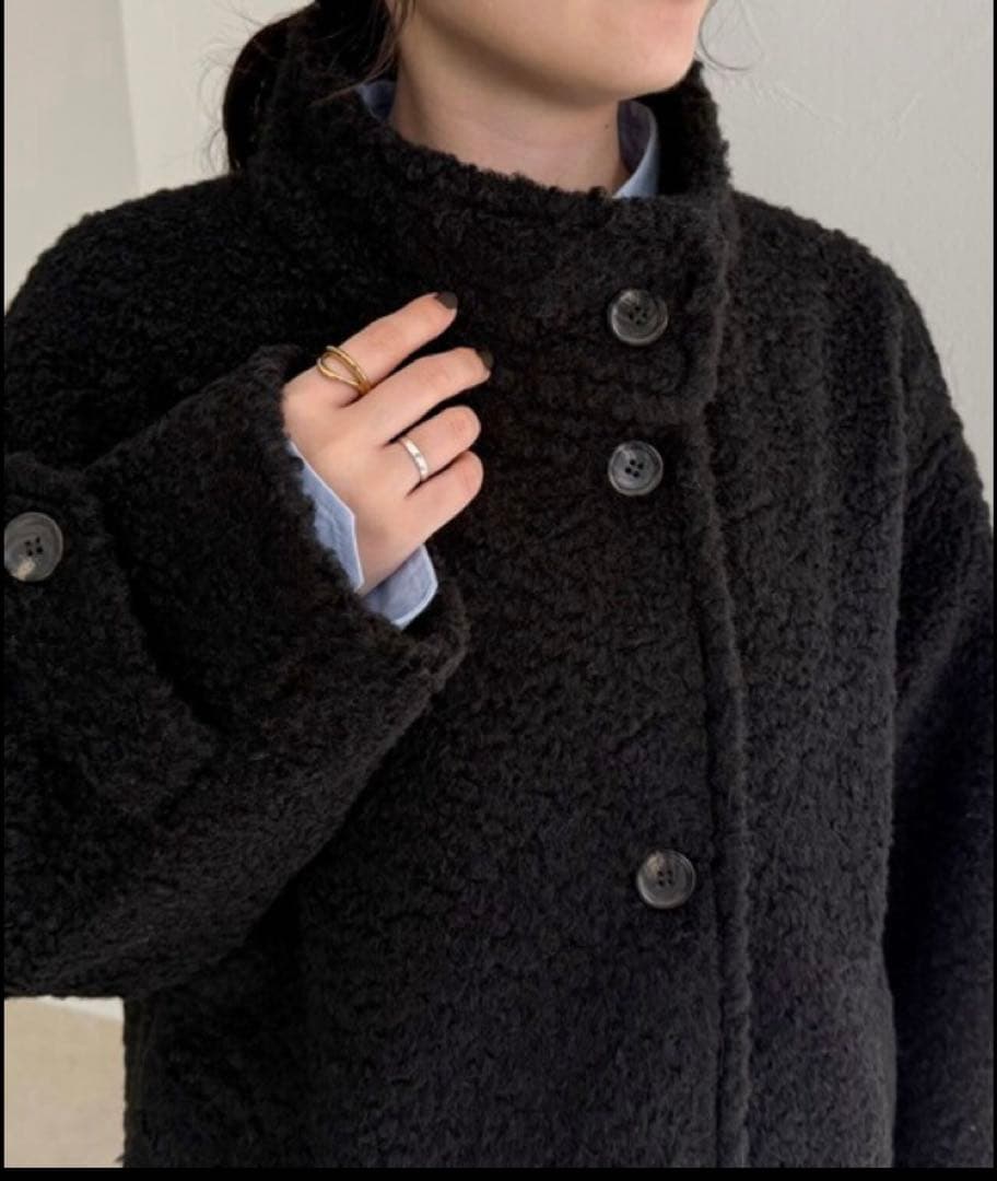 fredy emue フレディエミュ　ループシャギー　スタンドカラーコート　黒