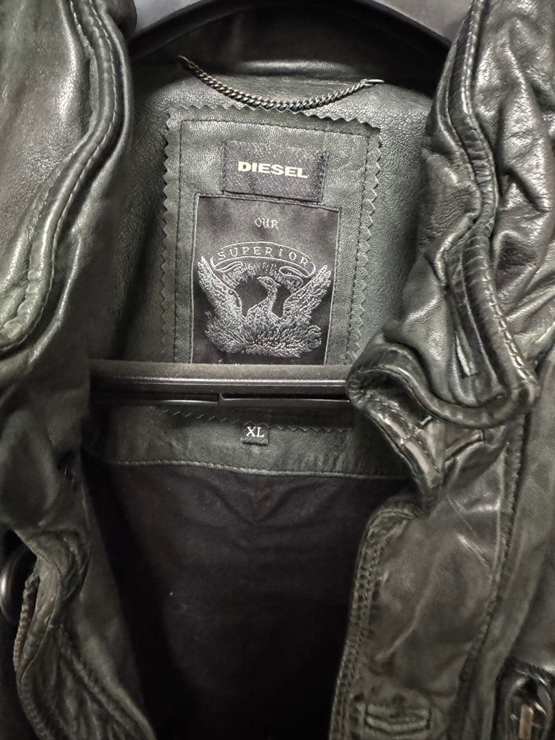 値下げ。DIESEL ブラックレザー ジャケット XL