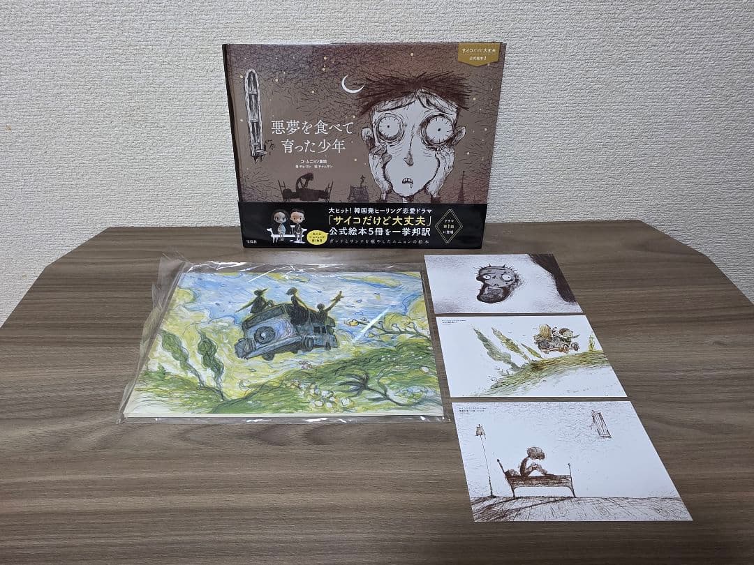 超美品「サイコだけど大丈夫」日本語訳絵本５冊セット+ノート、ポストカード３枚