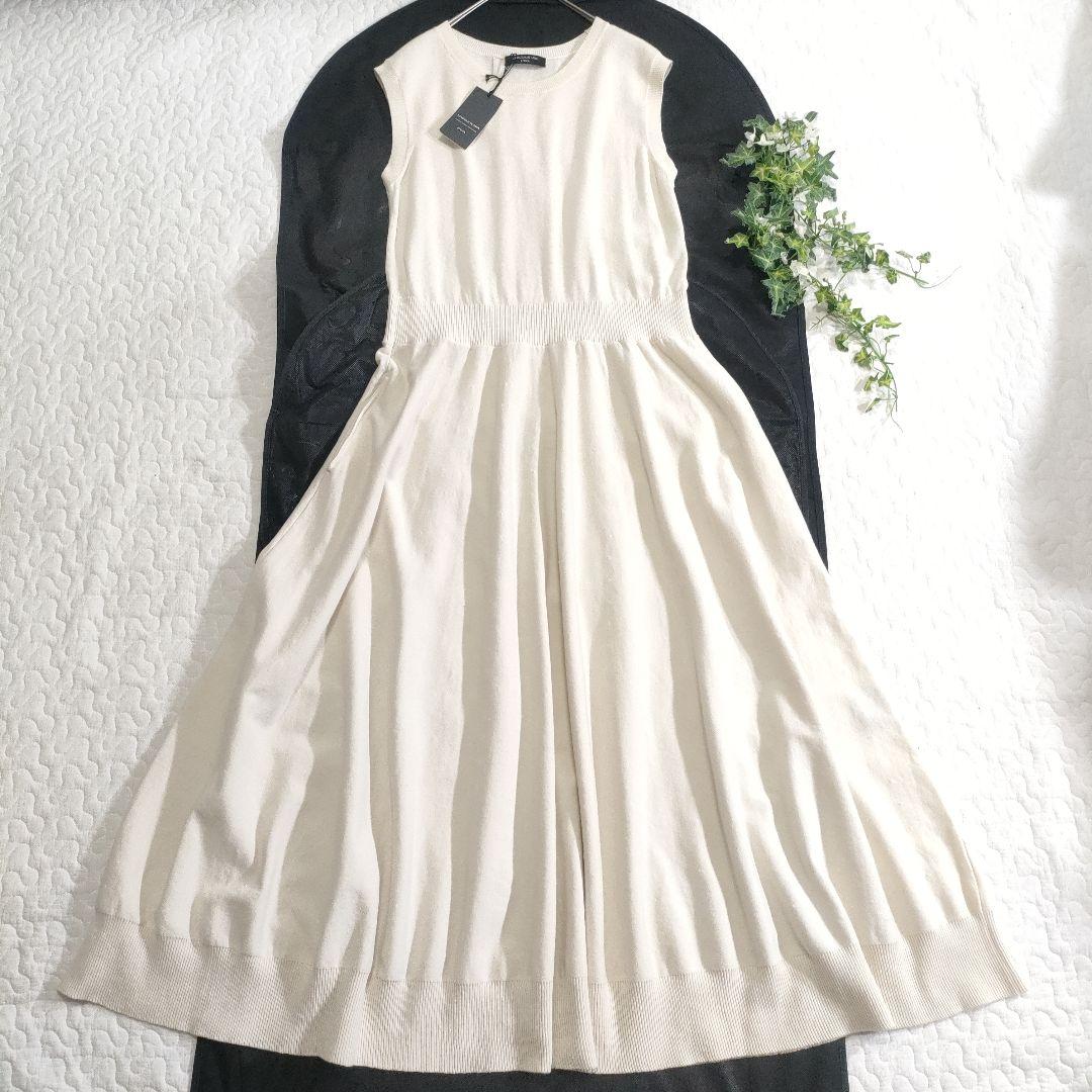 極美品✨EPOCA　ロングフレアニットワンピース　ノースリーブ　アイボリー　40