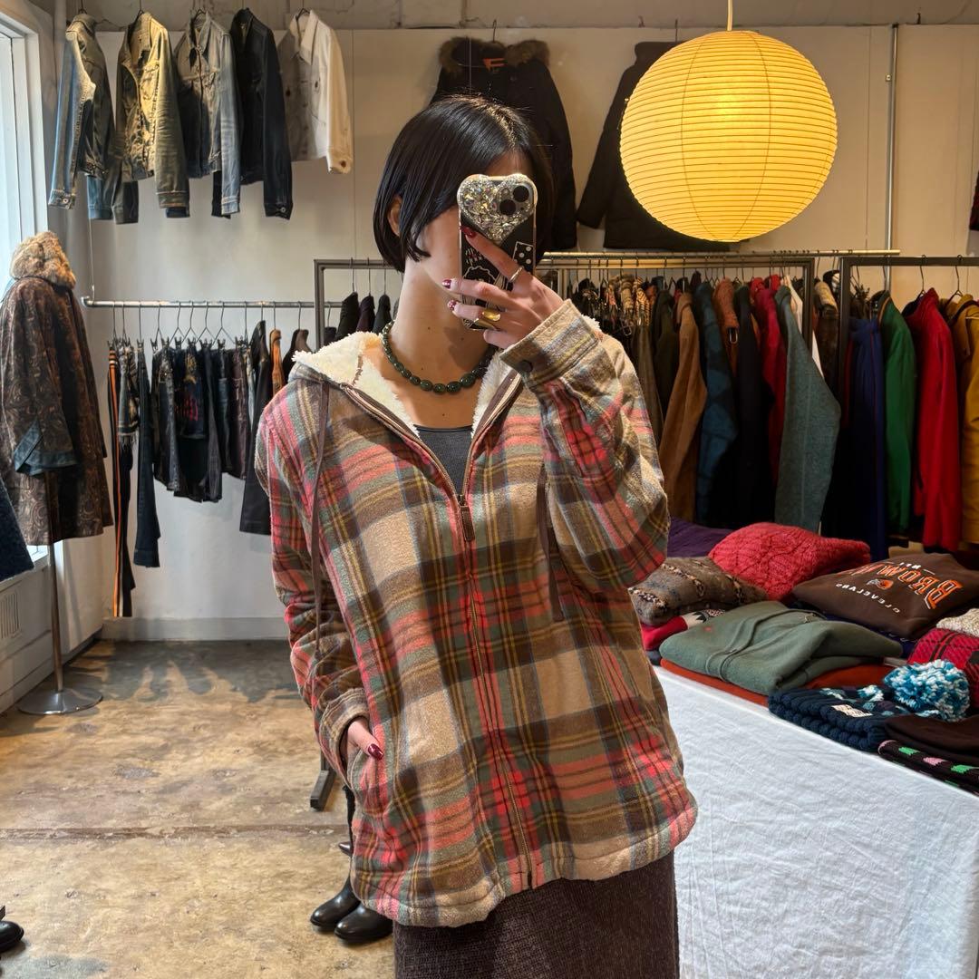 トップス L.L.Bean check pattern boa zip hoodie