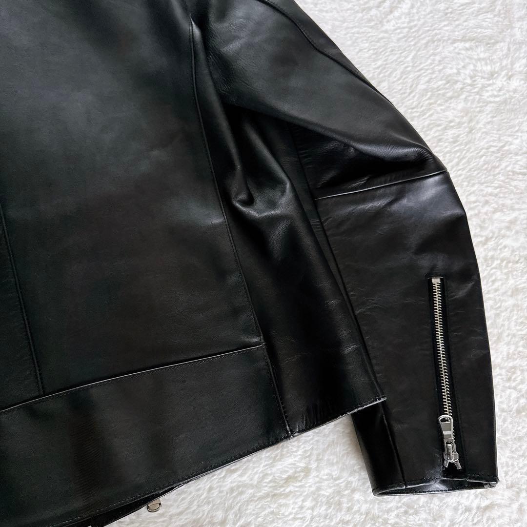 【グリーンレーベル】ダブルライダースジャケット レザージャケット 牛革 黒 XL