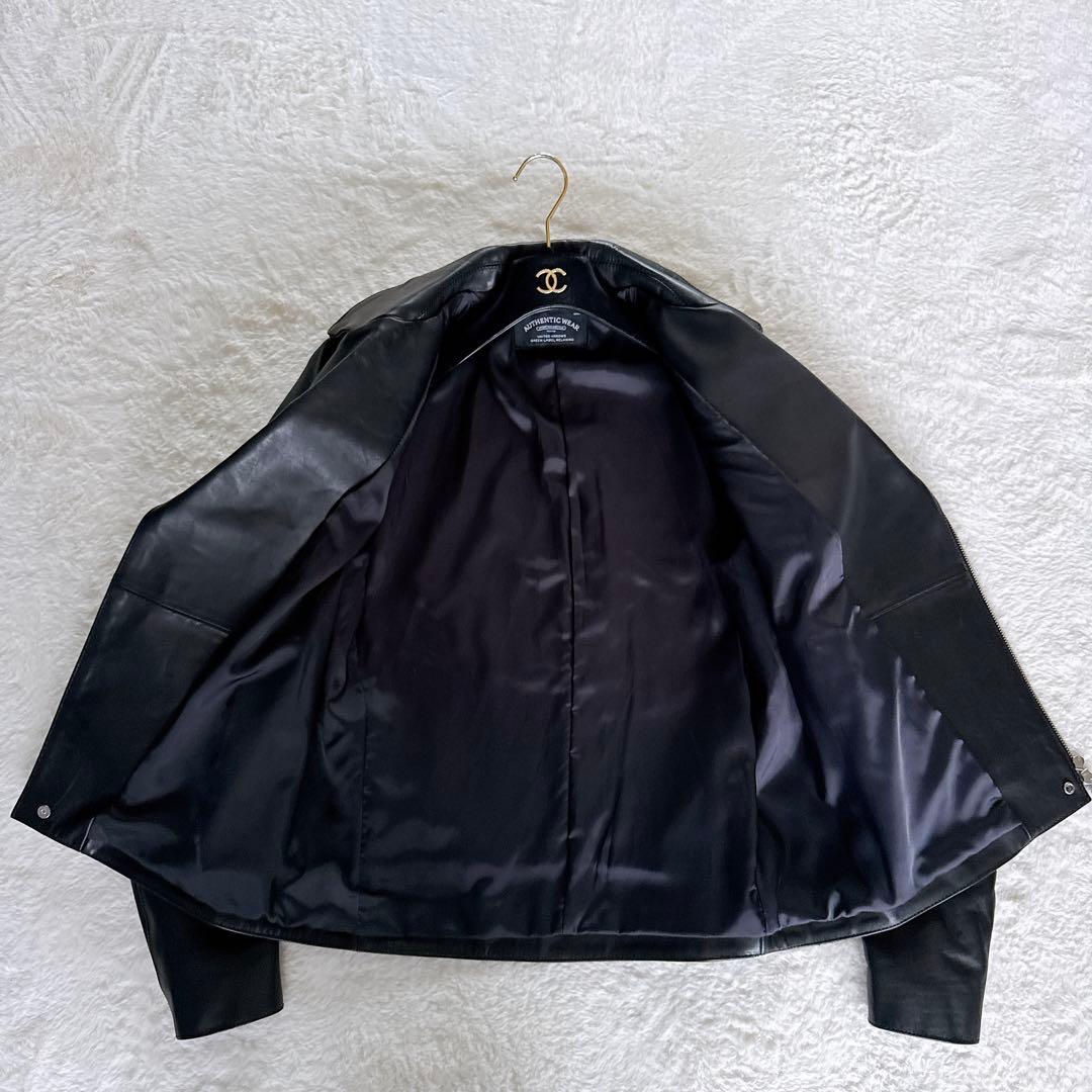 【グリーンレーベル】ダブルライダースジャケット レザージャケット 牛革 黒 XL
