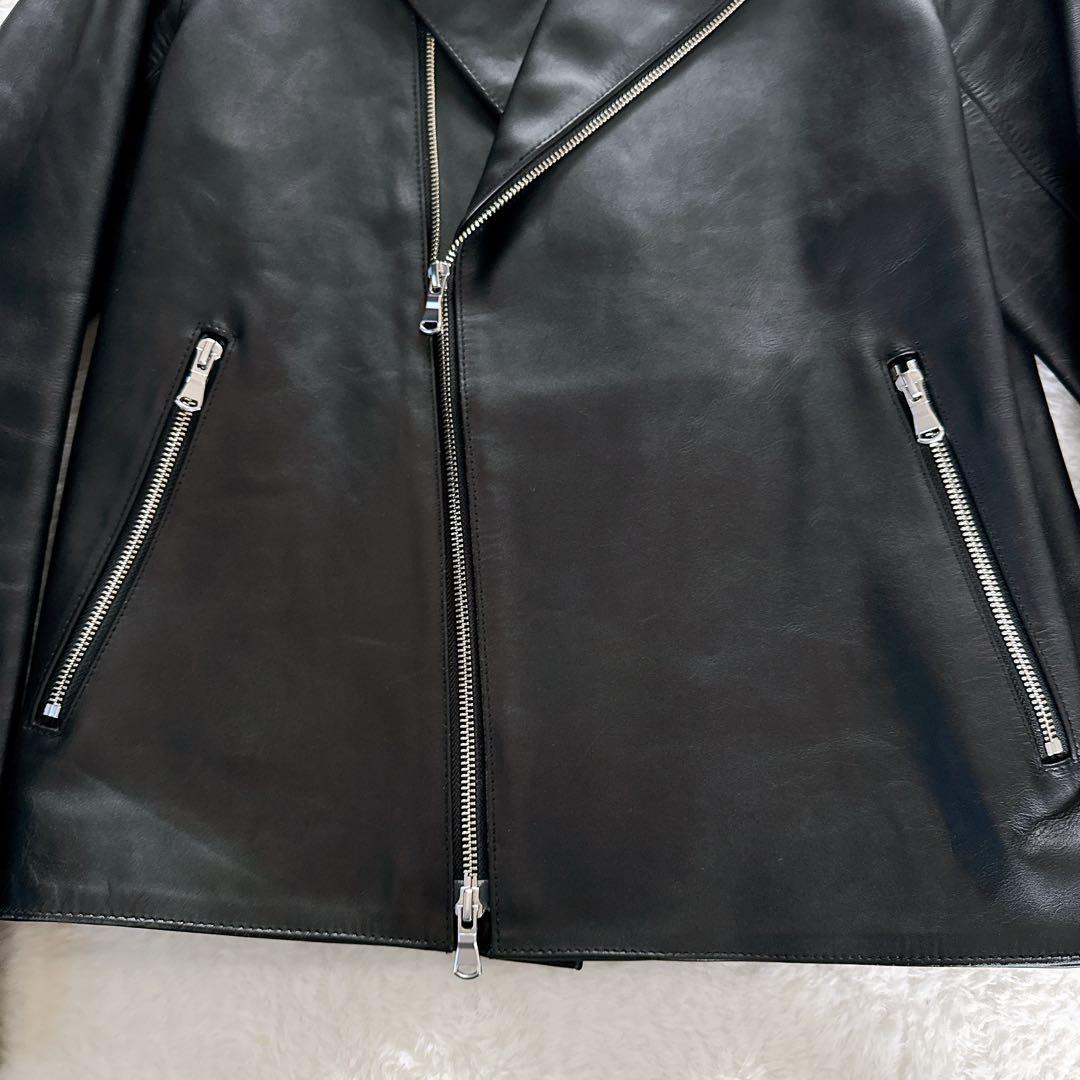 【グリーンレーベル】ダブルライダースジャケット レザージャケット 牛革 黒 XL