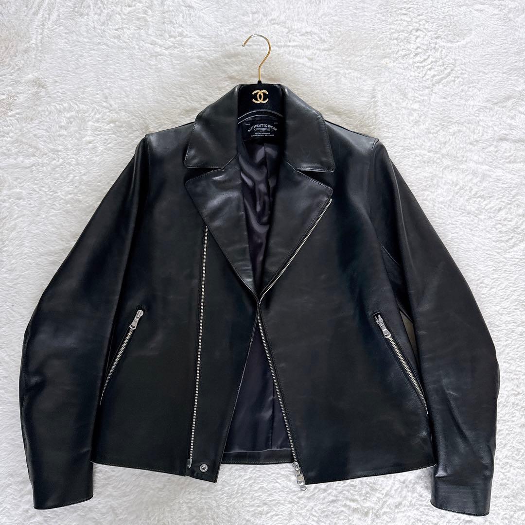 【グリーンレーベル】ダブルライダースジャケット レザージャケット 牛革 黒 XL