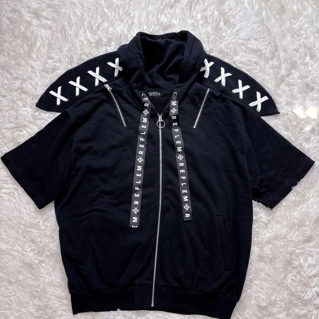 美品 ✨ REFLEM パーカー うさ耳 肩あき 半袖 ジップアップ 黒 地雷系
