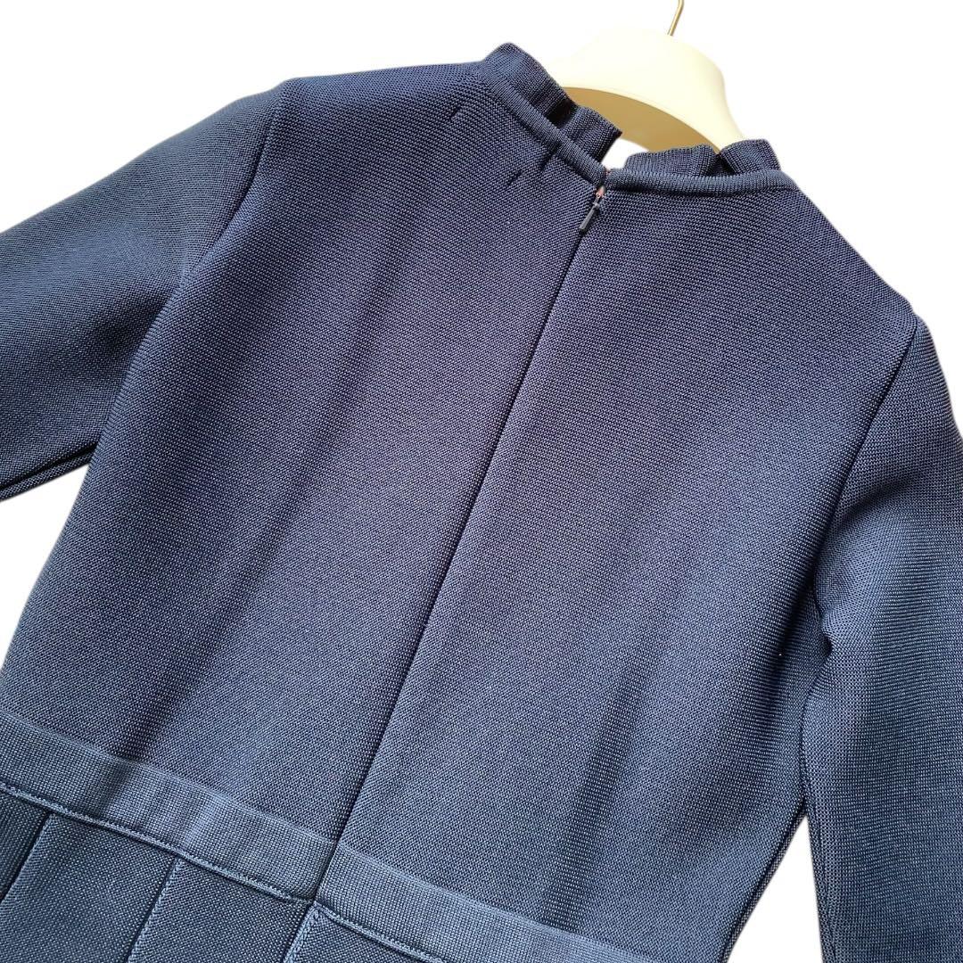 極美品　マーリエ ル カセット　袖パール　ニット ワンピース　フレア　日本製　紺