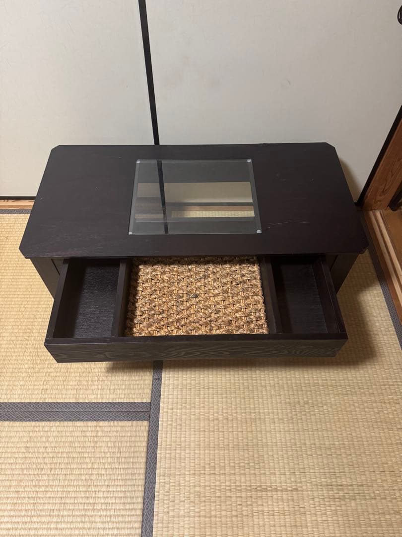アジアン家具 リビングテーブル 幅100cm 引き出し付き ディスプレイ棚