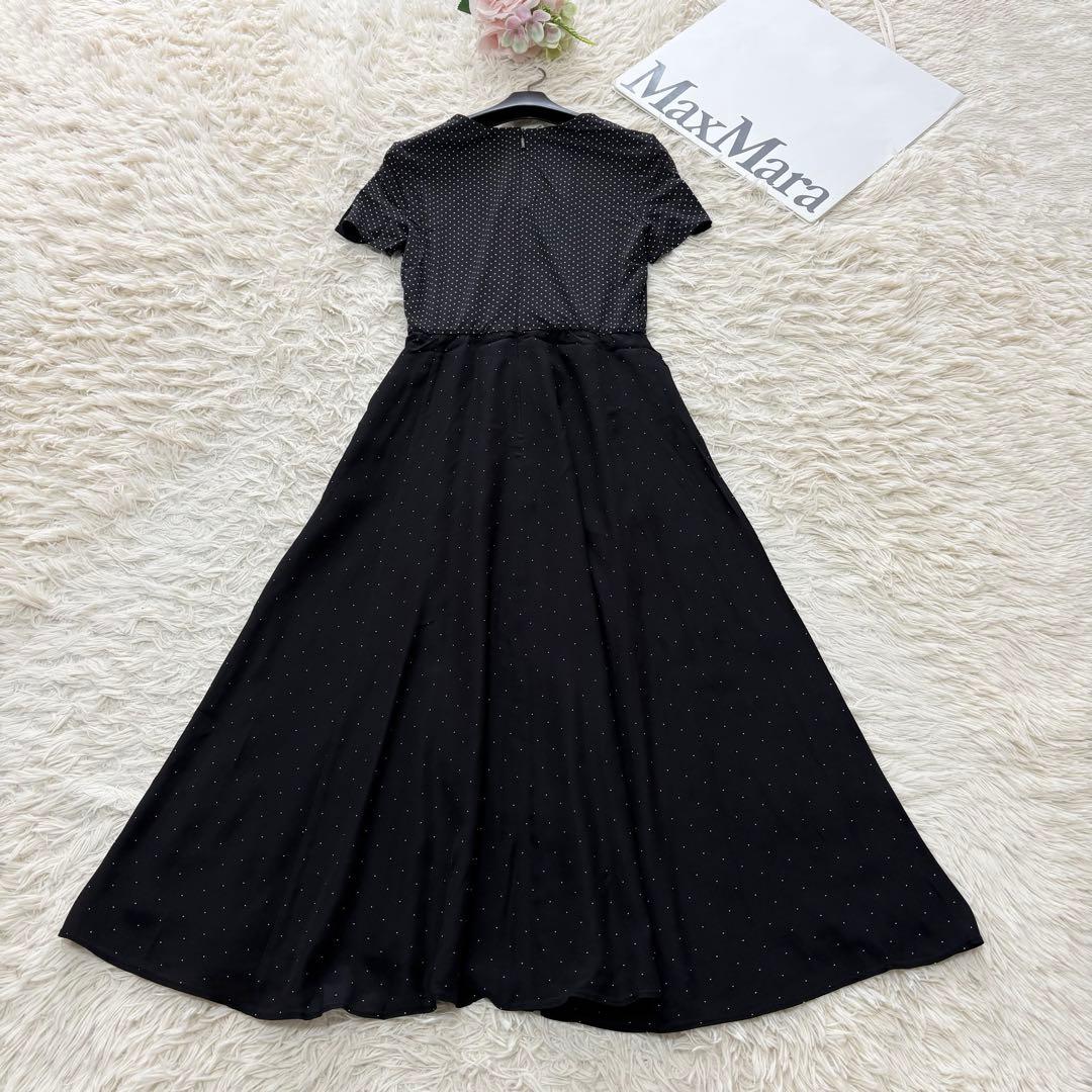 美品✨マックスマーラ　最高級白タグ　カシュクールワンピース　ドット　黒　38