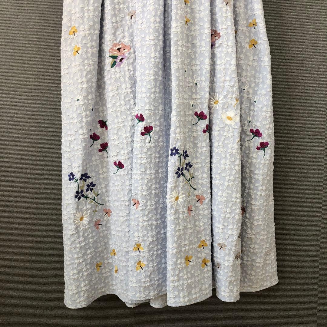 未使用品 Chesty ジャガード刺繍パフスリーブワンピース 1 ライトブルー