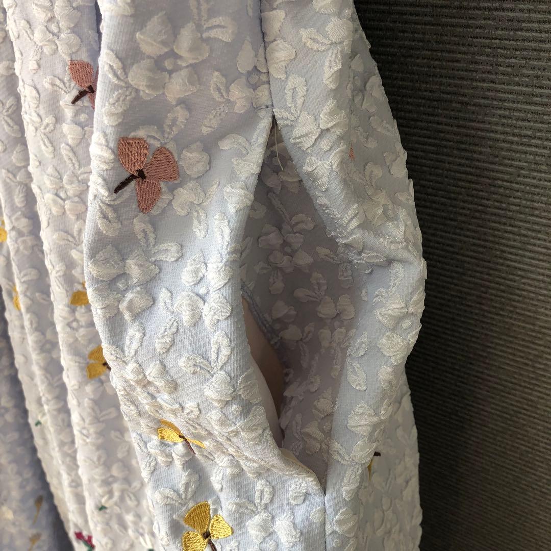 未使用品 Chesty ジャガード刺繍パフスリーブワンピース 1 ライトブルー