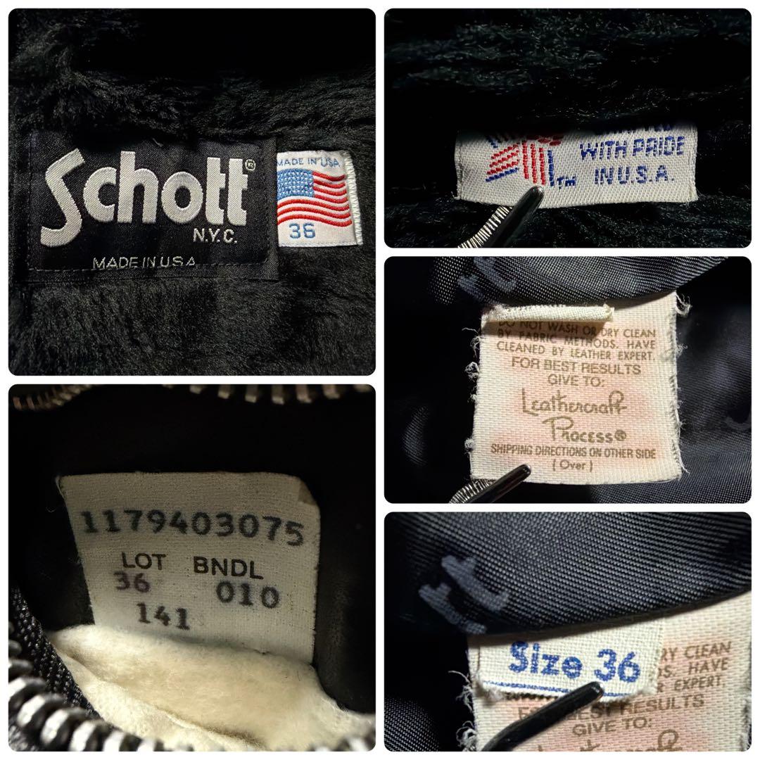 【米国製】schott ライダースジャケット 141 本革　ブラック　36