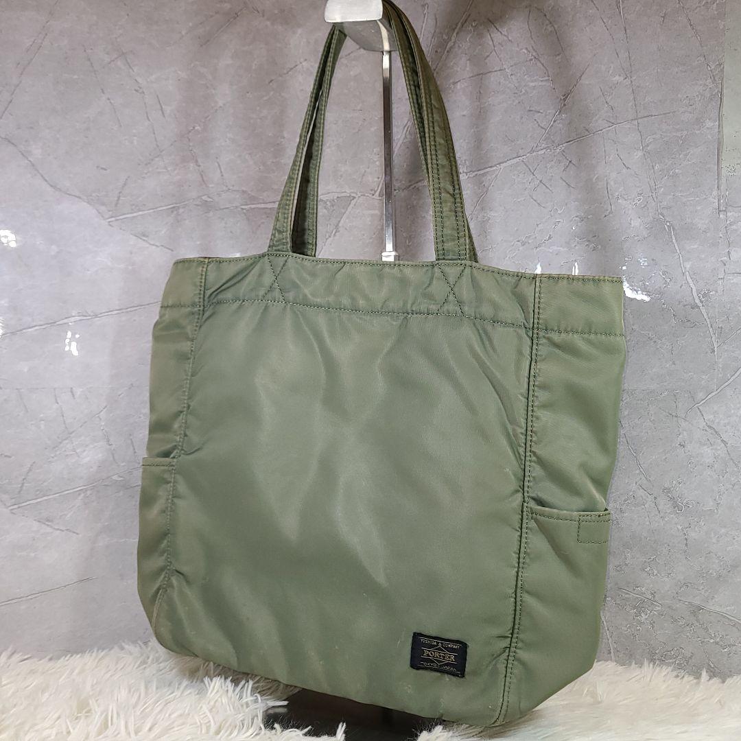 【PORTER】CREAM トートバッグ　カーキ　グリーン　ナイロン　ポーチ付き