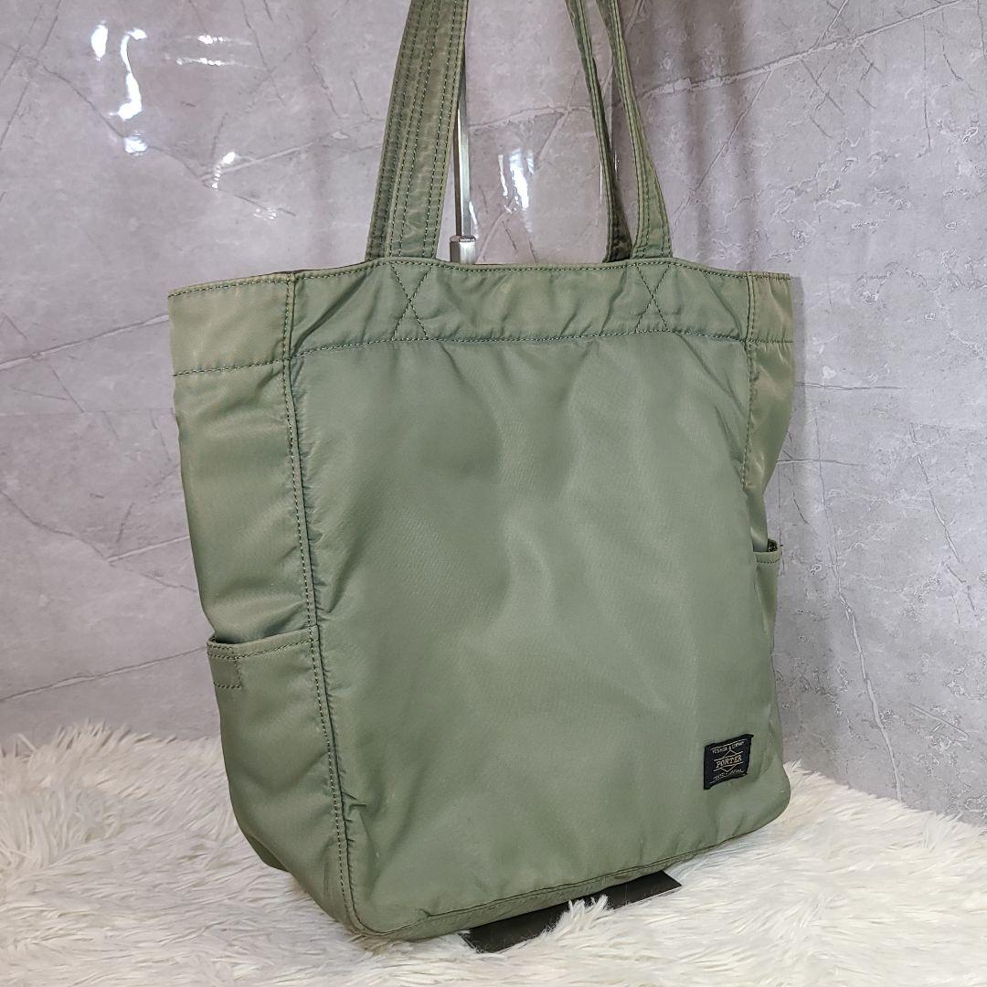 【PORTER】CREAM トートバッグ　カーキ　グリーン　ナイロン　ポーチ付き