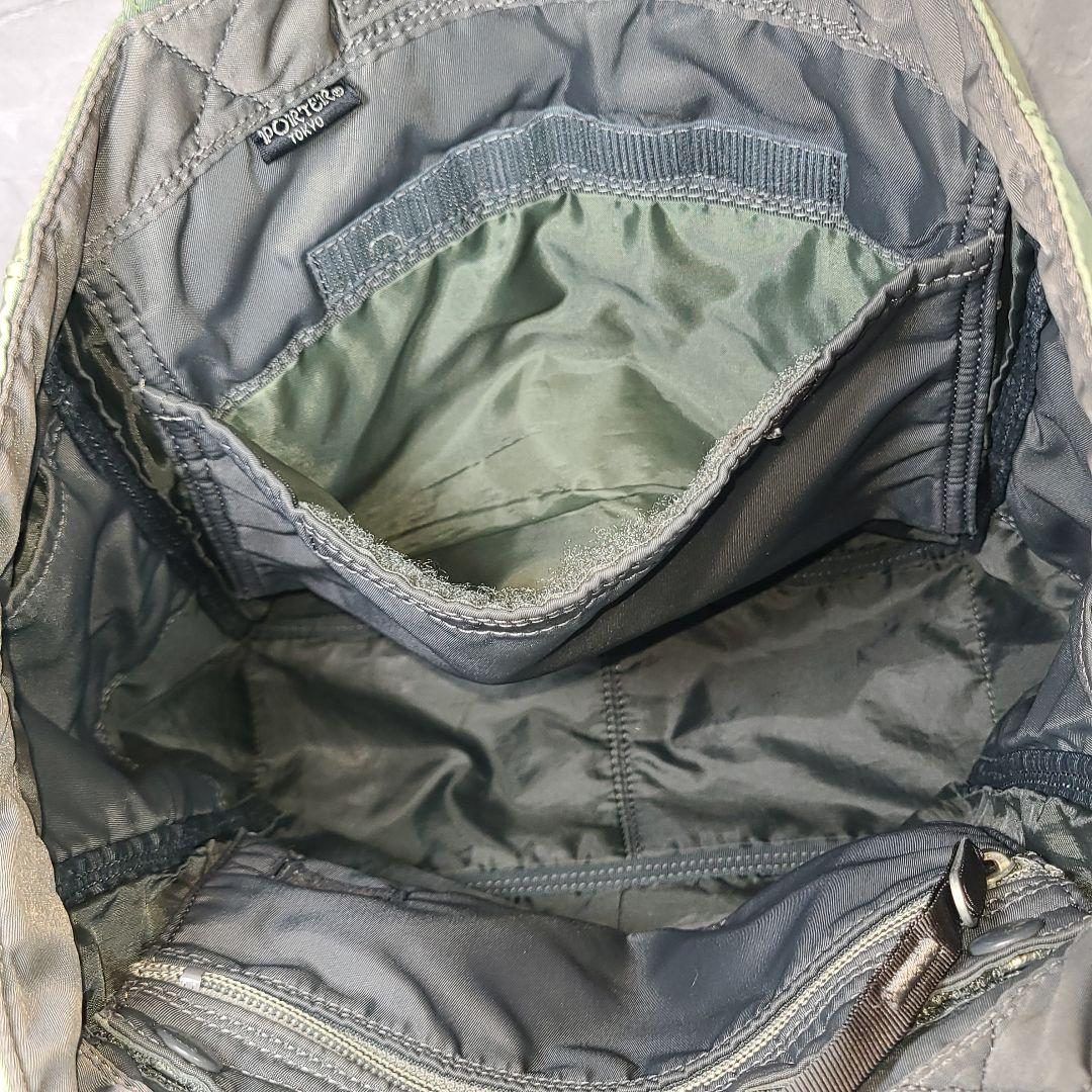 【PORTER】CREAM トートバッグ　カーキ　グリーン　ナイロン　ポーチ付き