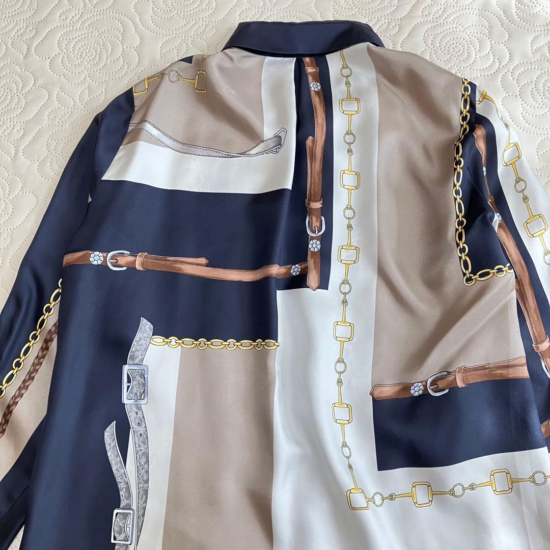 極美品✨️ダーマコレクション シャツ シルク Ｌサイズ スカーフ調 ブラウス