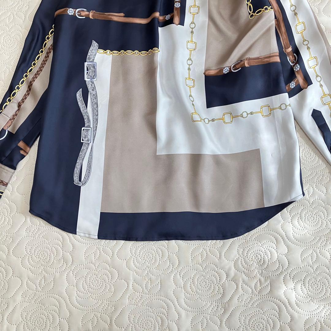 極美品✨️ダーマコレクション シャツ シルク Ｌサイズ スカーフ調 ブラウス