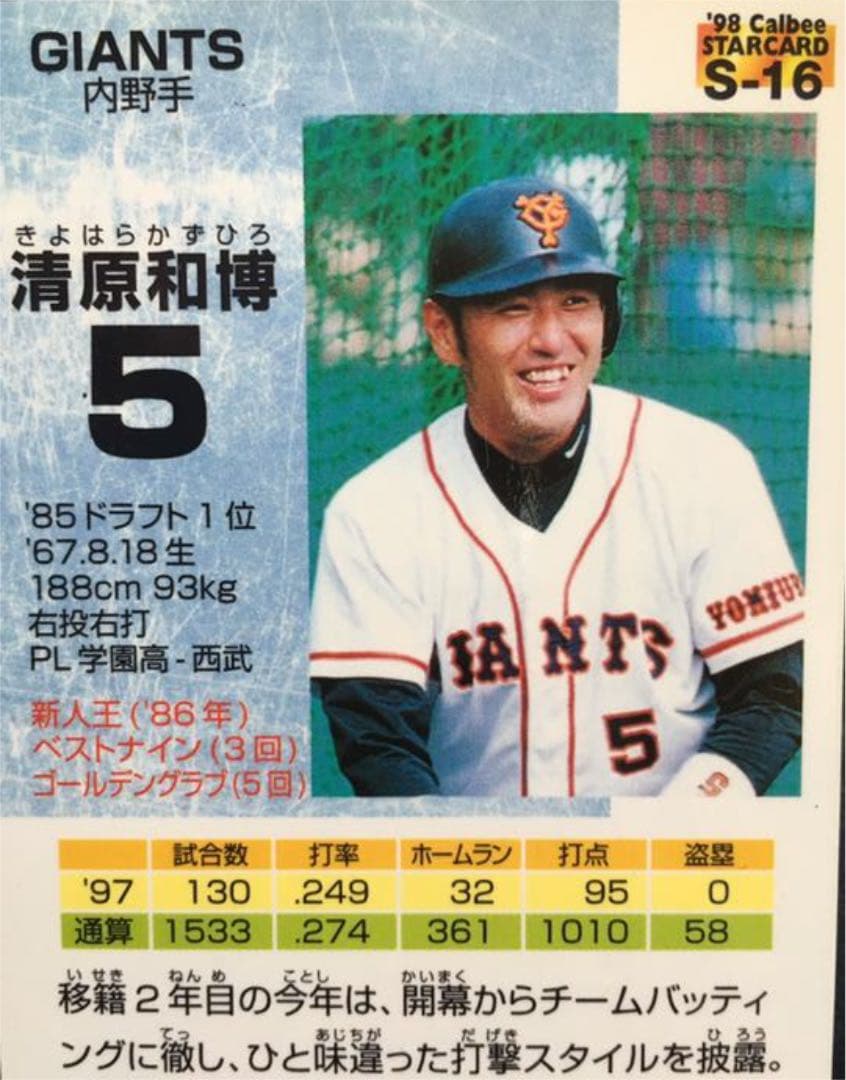 東京読売巨人軍 ジャイアンツ 清原和博 選手 希少 キラ カード