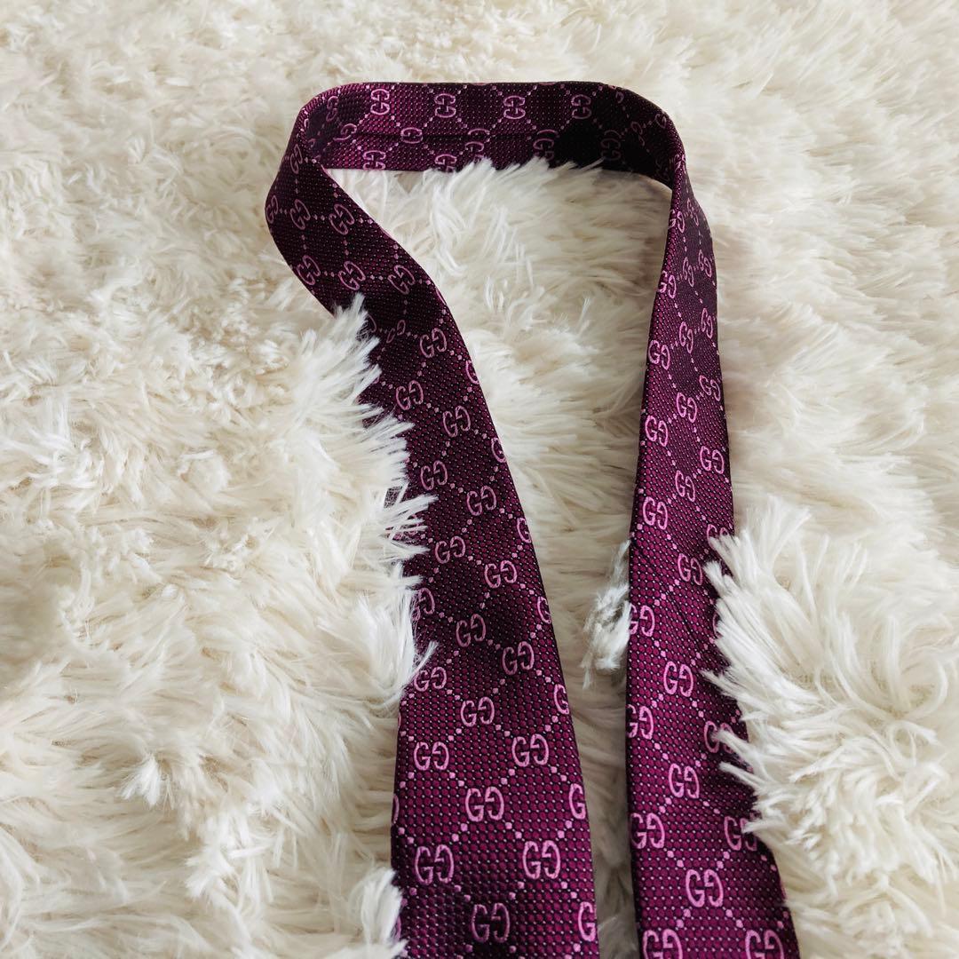 タイラGUCCI グッチ GGロゴ ネクタイ パープル シルク イタリア製