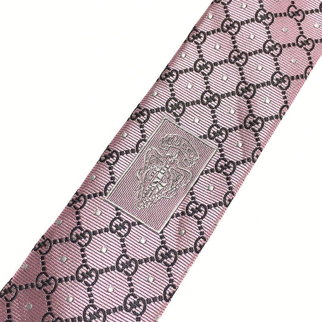 未使用級 グッチ GUCCI ネクタイ パープルピンク GG柄 総柄 ダブルG