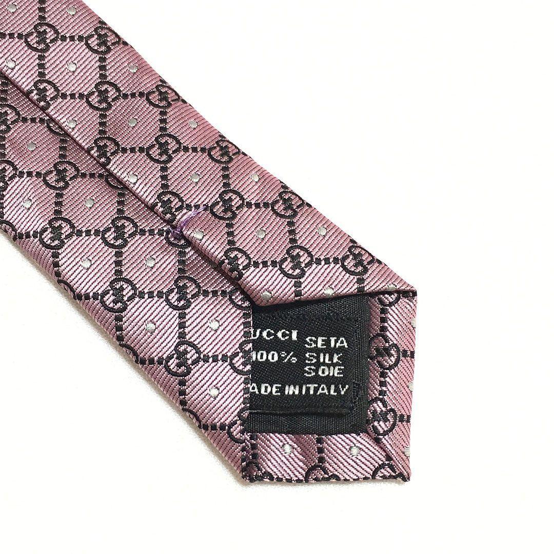 未使用級 グッチ GUCCI ネクタイ パープルピンク GG柄 総柄 ダブルG
