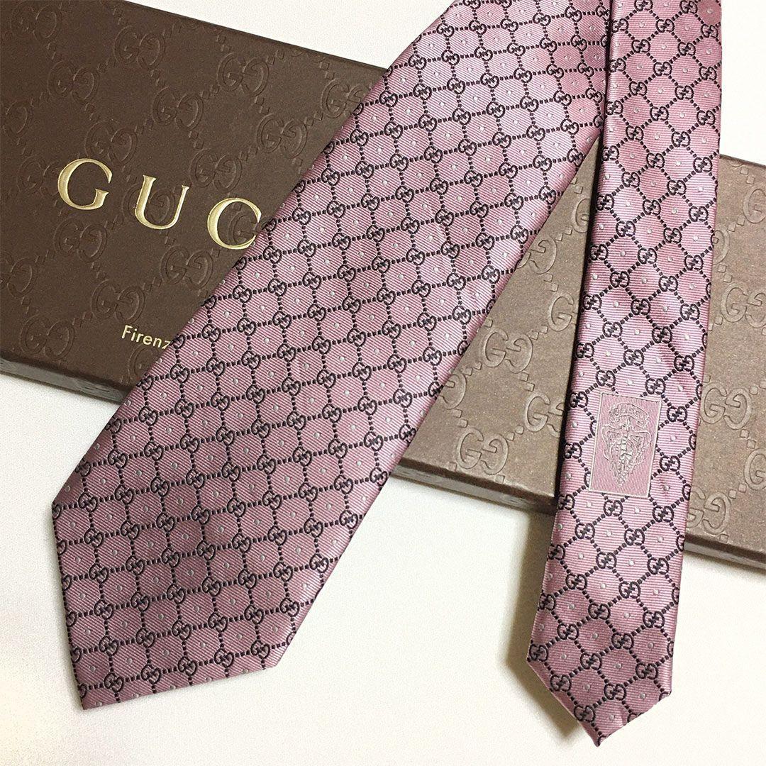 未使用級 グッチ GUCCI ネクタイ パープルピンク GG柄 総柄 ダブルG